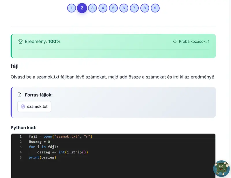 Online programoz&aacute;si gyakorl&oacute;fel&uuml;let k&eacute;perny&otilde;k&eacute;pe